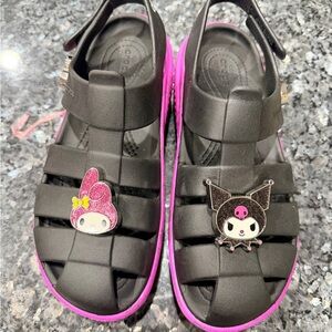 CROCS Black and Pink Platform Sandals with Character Charms